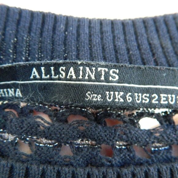 All Saints Sweater Dress Black Metallic Open Knit Fishnet Sexy Sheer Size 2 - Picture 8 of 8